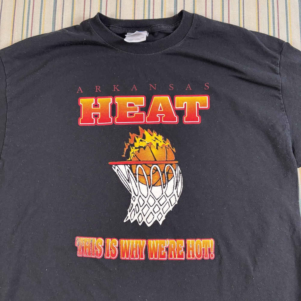 Arkansas Heat Basketball Shirt Mens Large Black Hanes Heavyweight Graphic Tee EC